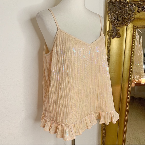 Anthropologie Tops - by Anthropologie Amelie Peach Iridescent Sequin Camisole Tank Top Size 10